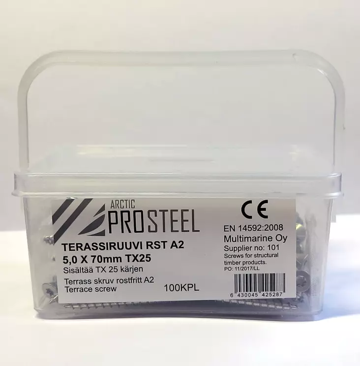 TERASSIRUUVI 5,0*70MM RST A2 100KPL - Terassiruuvit ja terassijalat - 6430045425287 - 1