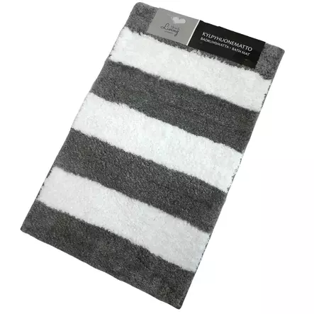 Kylpyhuonematto 50 x 80cm harmaa valkoinen raita - Kylpyhuonematot - 6438159369688 - 1