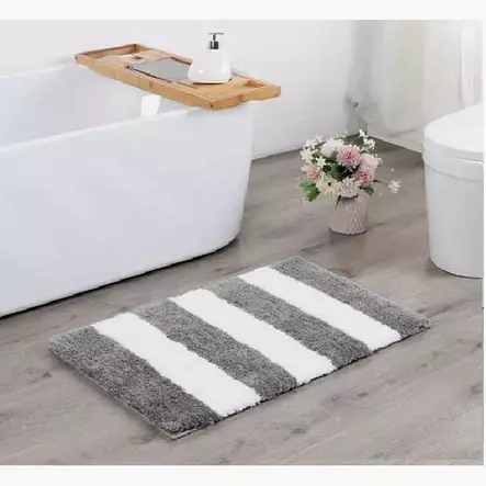 Kylpyhuonematto 50 x 80cm harmaa valkoinen raita - Kylpyhuonematot - 6438159369688 - 2