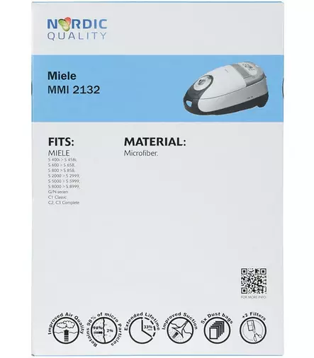 Pölynimuripussit, 5 kpl. + 2 suodatin MMI 2132 Nordic Quality Vacuum - Pölypussit ja suodattimet - 5706470075948 - 2
