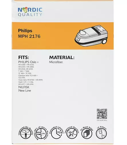 Pölynimuripussit, 5 kpl. + 2 suodatin MPH 2176 Nordic Quality Vacuum - Pölypussit ja suodattimet - 5706470075788 - 2