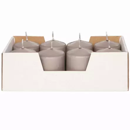 Pöytäkynttilä harmaa 5x7 cm 8 kpl tarjotin - Pallokynttilät ja pöytäkynttilät - 6410416300078 - 1