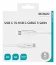 DELTACO USB-C-kaapeli, 5 Gbit/s, 5 A, 2 m, valkoinen - Laturit, kaapelit ja varavirtalähteet - 7333048044358 - 2