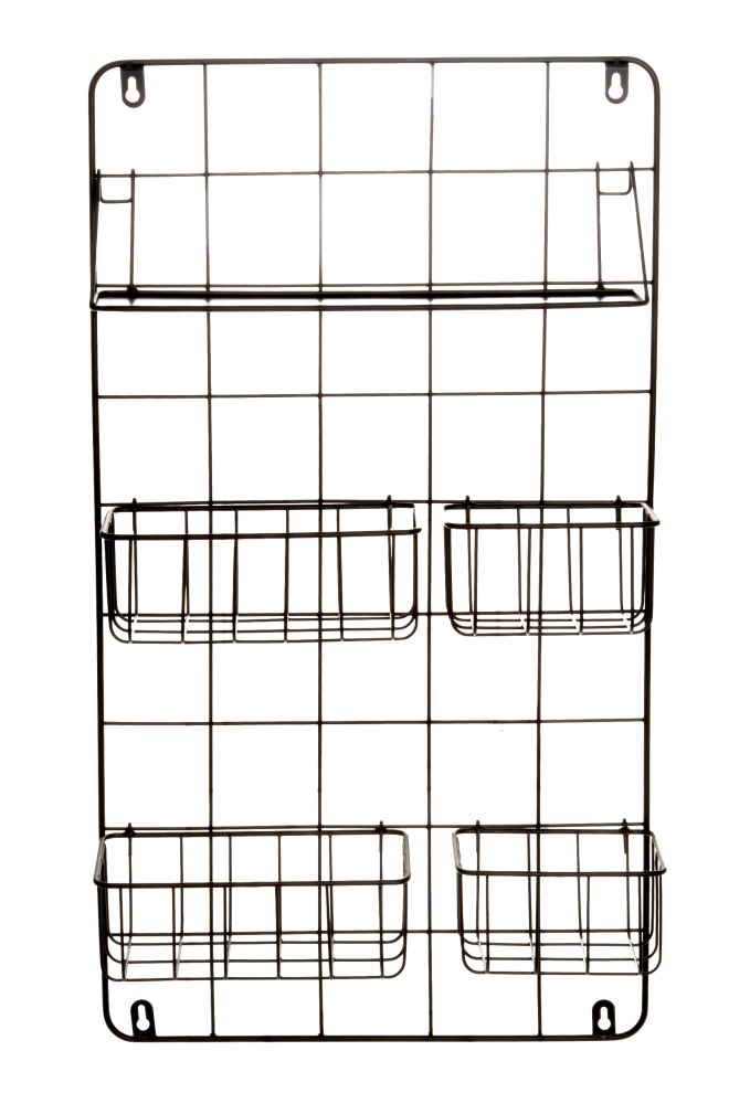Tyylik=C3=A4s sein=C3=A4=C3=A4n kiinnitett=C3=A4v=C3=A4 metalliteline/=
muistitaulu, jossa on nelj=C3=A4 irrotettavaa koria ja yksi hylly. - Pienkalusteet ja pöydät - 6410416073378 - 1