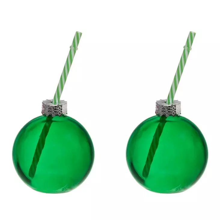 Joulupallo pillilasi 2 kpl 40 cl vihreä - Joulukattaus - 6410416410128 - 1