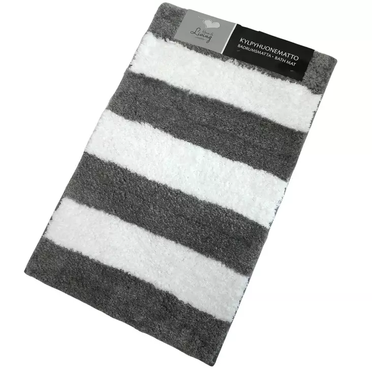 Kylpyhuonematto 50 x 80cm harmaa valkoinen raita - Kylpyhuonematot - 6438159369688 - 1