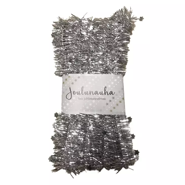 JOULUNAUHA HOPEA+TÄHDET 3 m - Kuusenpunokset ja latvatähdet - 6438159752008 - 1