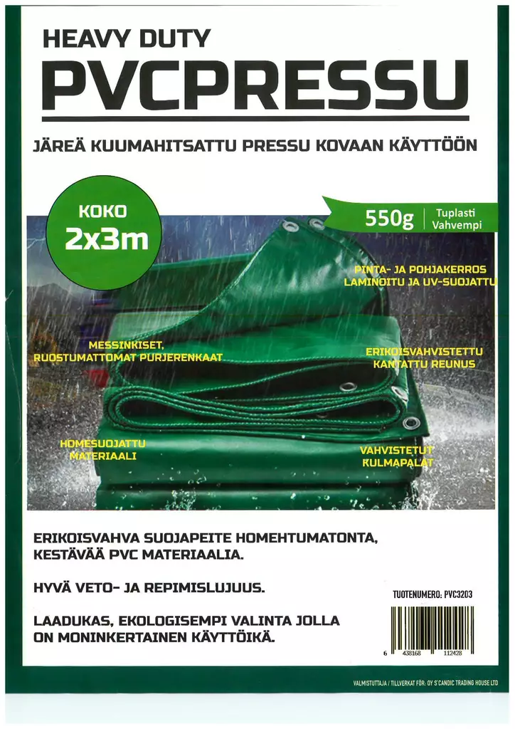 Kestopeite 2x3m 550/m2 UV-suojattu raskaspeite - PVC-peitteet - 6438168112428 - 1