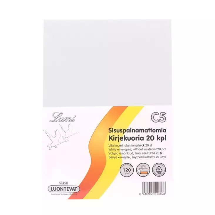 KIRJEKUORI C5 20KPL/PKT LUMI SISUSPAINAM - Toimistopaperit ja kirjekuoret - 6416965514508 - 1