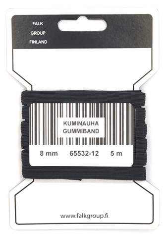 KUMINAUHA 8 MM MUSTA - Ompelulangat ja ompelutarvikkeet - 7316710655328 - 0