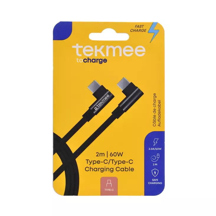 Tekmee latausjohto 2m USB-C-USB-C - Laturit, kaapelit ja varavirtalähteet - 3661075334628 - 1