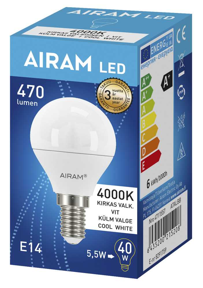 LED MAINOSLAMPPU 5,5W E14 AIRAM OPAALI - Lamput E27 kanta - 6435200215208 - 1