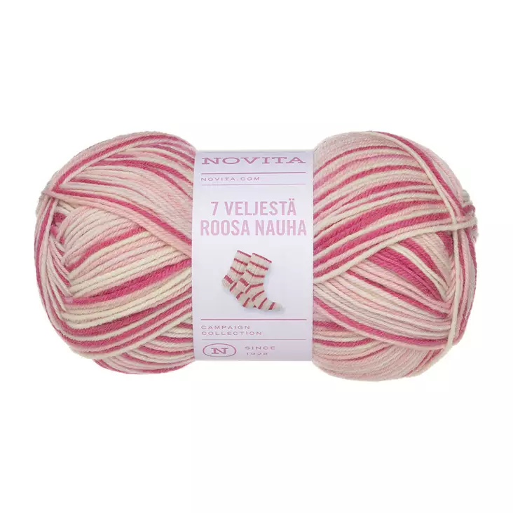 7-Veljestä Roosa Nauha Tasaraita 150g - Sukkalangat - 6412618215808 - 1