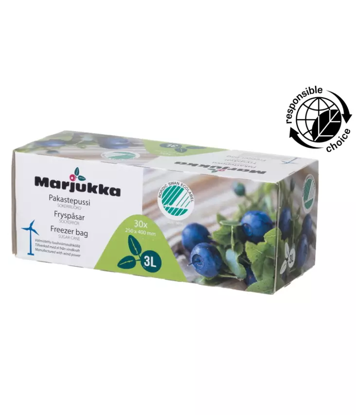 Joutsenlippumerkittyjen Marjukka eko pakastepussien Green PE materiaal=
i on valmistettu sokeriruokokasvista. - Pakastuspussit ja -rasiat - 6410413298088 - 1