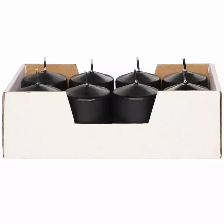 Pöytäkynttilä musta 5x7 cm 8 kpl tarjotin - Pallokynttilät ja pöytäkynttilät - 6410416300108 - 1