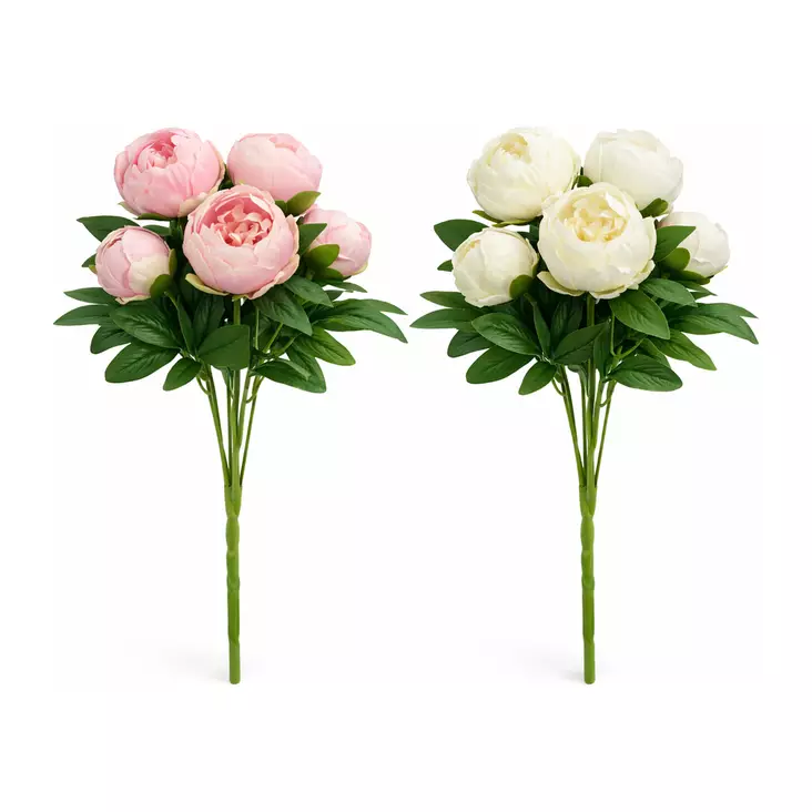 Tekokukka pioni pinkki, valkoinen 44cm - Tekokasvit ja muovikukat - 6438159393478 - 1