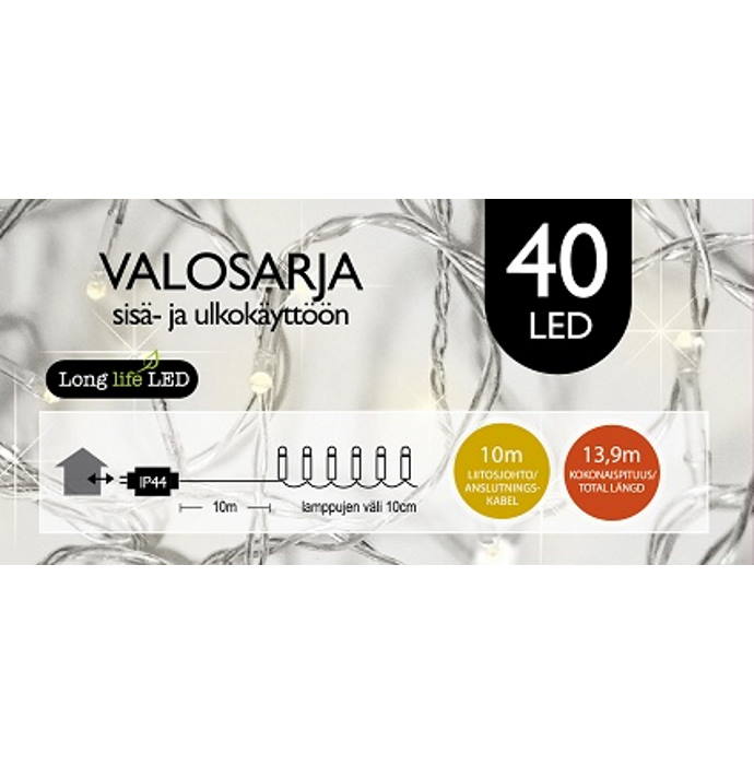 ULKOVALOSARJA LED 40Led lämmin valkoinen - Valosarjat verkkovirta - 6438159052078 - 1