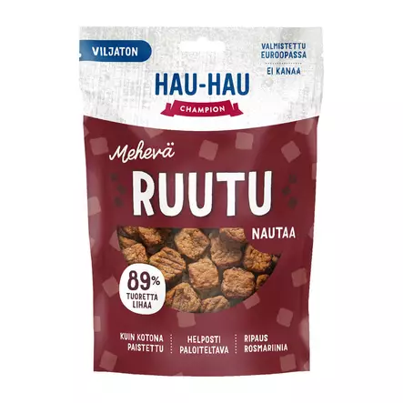HAU HAU MEHEVÄ RUUTU NAUTAA 140G - Koiranruoat ja herkut - 6438554003859 - 1