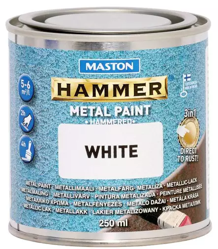 METALLIMAALI HAMMER VASARALAKKA VALKOINEN 250ML MASTON - Metallimaalit - 6412498870029 - 1