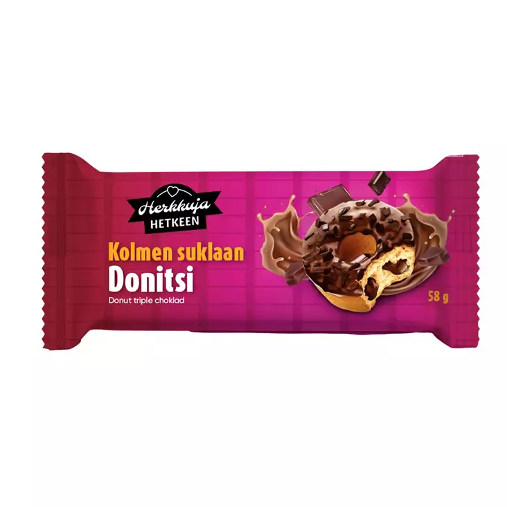 Herkkuja hetkeen 3 suklaan donitsi 58g - Leivät, keksit ja leivonnaiset - 6430024440829 - 1