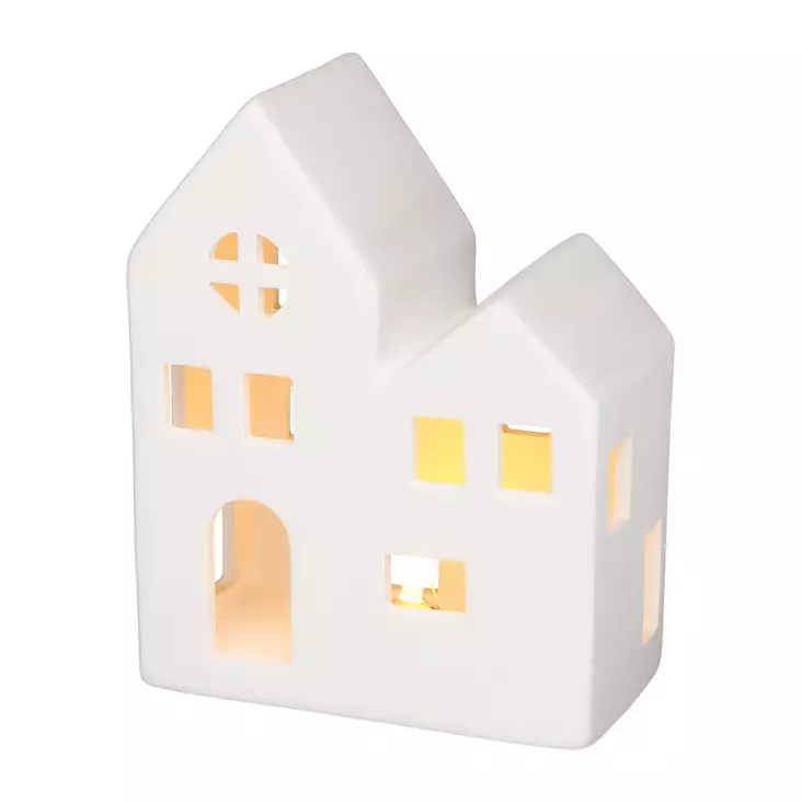 Keraaminen talo LED-valolla 14,5 cm - Valosarjat paristokäyttöiset - 6412165103429 - 1