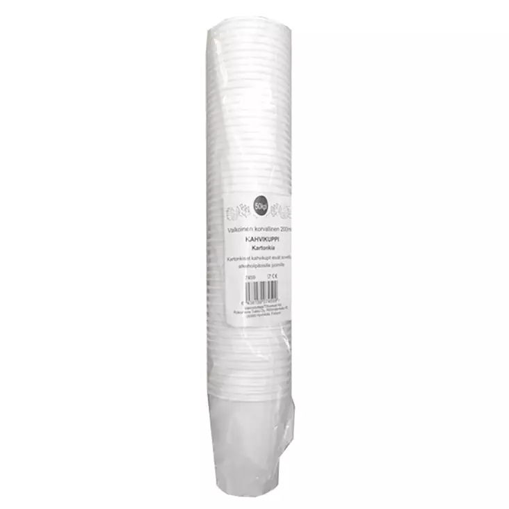 Kertakäyttökahvikuppi 200 ml valkoinen 50 kpl - Kertakäyttömukit ja -lasit - 6438159074599 - 1