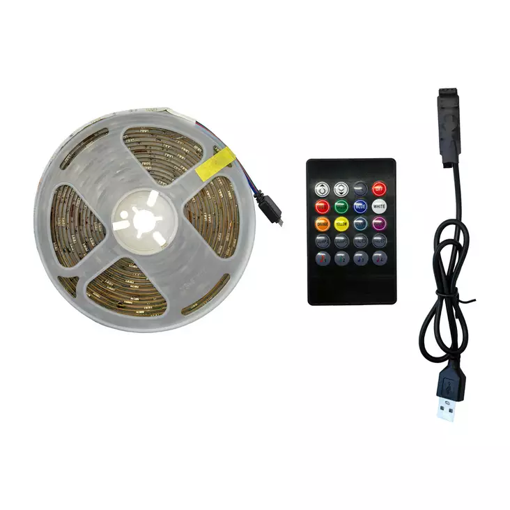 Led nauha 3m 5V RGB kaukosäätimellä - LED valonauhat - 6418536040669 - 1