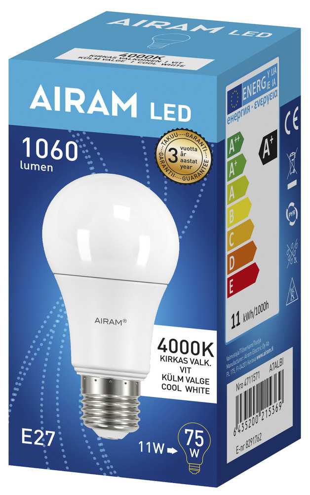 LED LAMPPU 11W E27 AIRAM OPAALI - Lamput E27 kanta - 6435200215369 - 1
