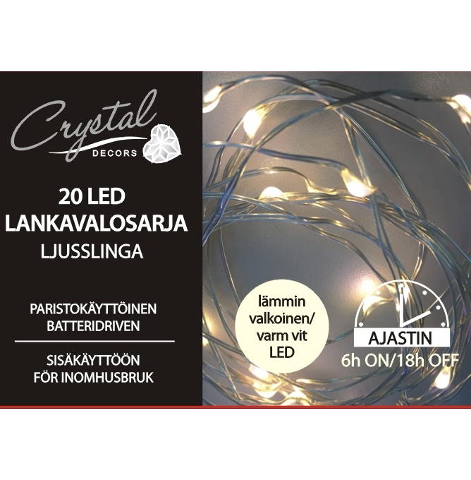 LED LANKAVALOSARJA 20xLED LÄMMIN VALKOINEN - Valosarjat paristokäyttöiset - 6438159129619 - 1
