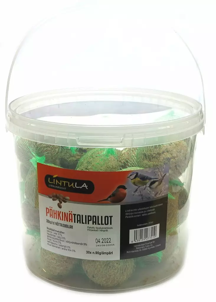 Pähkinä talipallo 30x90g ämpäri - Lintujen talviruokinta, siemenet & talit - 6438159277419 - 1