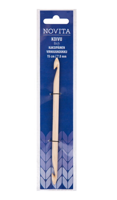 VIRKKUUKOUKKU KAKSIPÄINEN 15cm 7,00mm Novita koivu virkkuukoukku kaksipäinen - Virkkuukoukut - 6412619877029 - 1